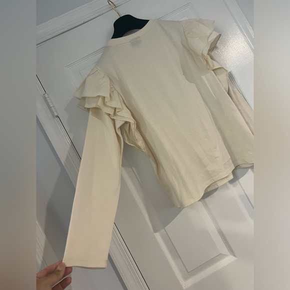 Who What Wear Women's Ruffle Long Sleeve Knit Top cream Off White size L EUC - Picture 4 of 7